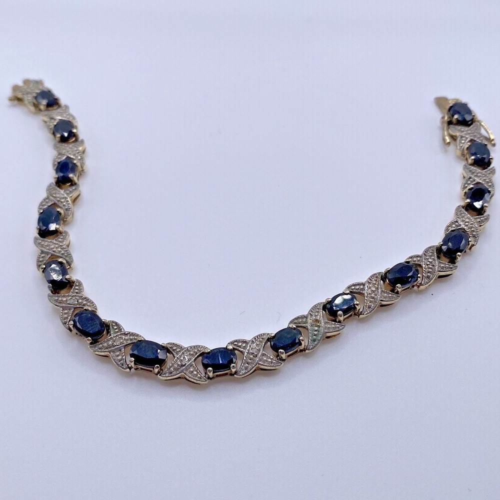 Vtg DBJ Dee Berkley Blue Stone XO Tennis Bracelet 7 1/4" Gold Over 925 Sterling - Picture 4 of 10
